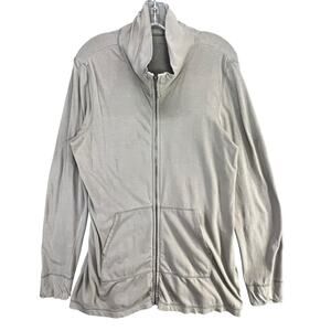 Eileen Fisher Activewear Jacket Womens M Taupe Organic Cotton Zip Up Relaxed